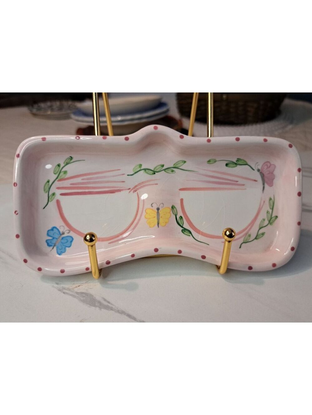Bella Casa by Ganz Pink & Butterfly Ceramic Eyeglass Holder Tray 6.5"